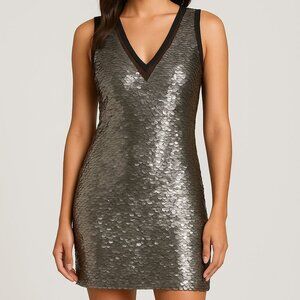 Monique Leshman Lolita Sequin Dress NWT Small Y2K Deadstock Sheer Back Silver